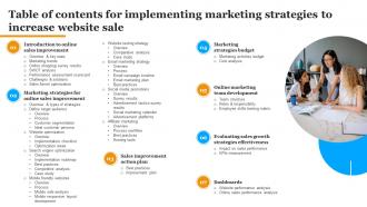 Table Of Contents For Implementing Marketing Strategies To Increase Website Sale