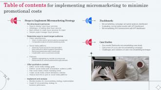 Table Of Contents For Implementing Micromarketing To Minimize Promotional Costs MKT SS V Attractive Adaptable