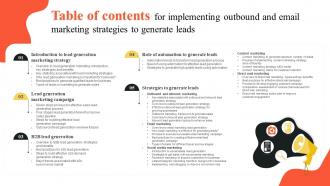 Table Of Contents For Implementing Outbound And Email Marketing Strategies MKT SS