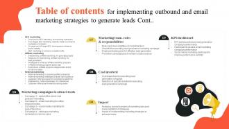 Table Of Contents For Implementing Outbound And Email Marketing Strategies MKT SS Designed Analytical