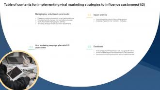 Table Of Contents For Implementing Viral Marketing Strategies To Influence Customers