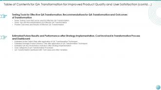 Table of contents for improved product quality and user satisfaction