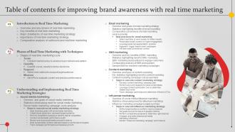 Table Of Contents For Improving Brand Awareness With Real Time Marketing MKT SS V