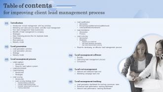 Table Of Contents For Improving Client Lead Management Process