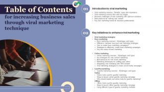Table Of Contents For Increasing Business Sales Through Viral Marketing Technique