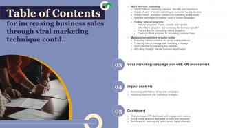 Table Of Contents For Increasing Business Sales Through Viral Marketing Technique Colorful Appealing