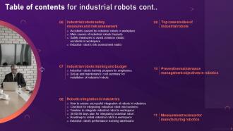 Table Of Contents For Industrial Robots Ppt Powerpoint Presentation File Demonstration Researched Attractive