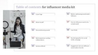 Table Of Contents For Influencer Media Kit