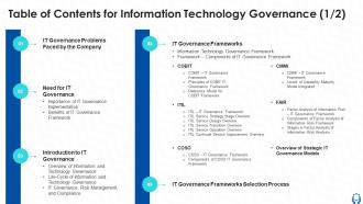 Table Of Contents For Information Technology Governance Ppt Powerpoint Presentation Background