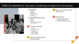 Table Of Contents For Innovative Marketing Strategies For Tech Startup Strategy SS V Slides Idea