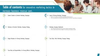 Table Of Contents For Innovative Marketing Tactics To Increase Strategy SS V Multipurpose Interactive