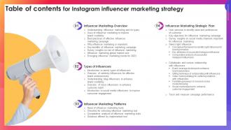 Table Of Contents For Instagram Influencer Marketing Strategy Strategy SS V