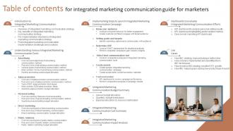 Table Of Contents For Integrated Marketing Communication Guide For Marketers MKT SS V