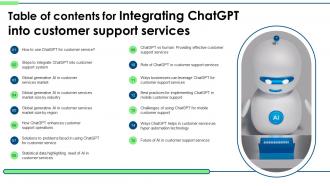 Table Of Contents For Integrating chatGPT Into Customer Support Services chatGPT SS