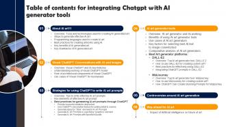 Table Of Contents For Integrating CHATGPT With AI Generator Tools CHATGPT SS V