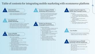 Table Of Contents For Integrating Mobile Marketing With Ecommerce Platform MKT SS V