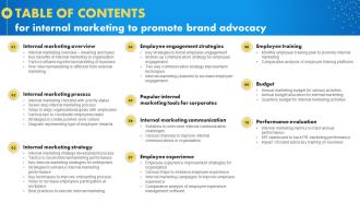 Table Of Contents For Internal Marketing To Promote Brand Advocacy MKT SS V