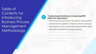 Table Of Contents For Introducing Business Process Organization