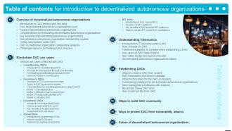 Table Of Contents For Introduction To Decentralized Autonomous Organizations BCT SS