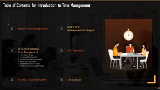 Table Of Contents For Introduction To Time Management Session Training Ppt