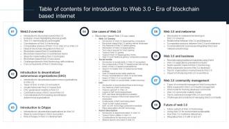 Table Of Contents For Introduction To Web 3 0 Era Of Blockchain Based Internet BCT SS