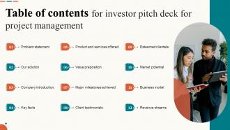 Table Of Contents For Investor Pitch Deck For Project Management