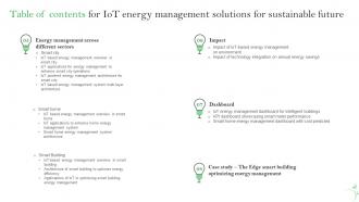 Table Of Contents For IoT Energy Management Solutions For Sustainable Future IoT SS Images Impressive