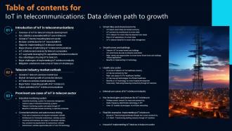 Table Of Contents For IoT In Telecommunications Data Driven Path To Growth IoT SS