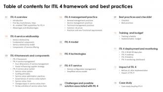 Table Of Contents For ITIL 4 Framework And Best Practices Ppt Ideas Background Image