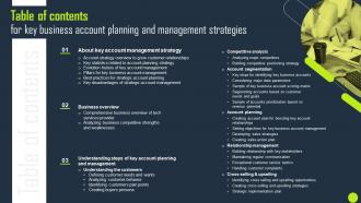 Table Of Contents For Key Business Account Planning And Management Strategies Strategy SS