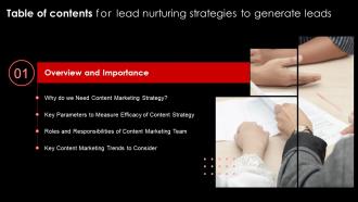 Table Of Contents For Lead Nurturing Strategies To Generate Leads Ppt Powerpoint Presentation Styles