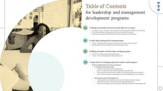 Table Of Contents For Leadership And Management Development Programs