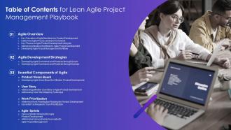 Table Of Contents For Lean Agile Project Management Playbook Ppt Rules