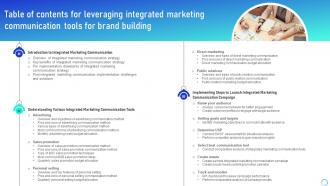 Table Of Contents For Leveraging Integrated Marketing Communication Tools For Brand Building MKT SS V