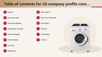 Table Of Contents For LG Company Profile CP SS Analytical Adaptable