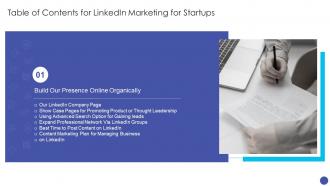 Table Of Contents For Linkedin Marketing Ppt Topic Ppt Information