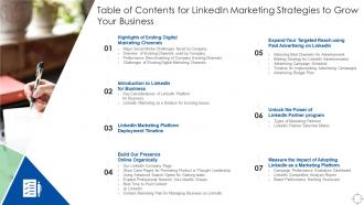 Table Of Contents For Linkedin Marketing Strategies To Grow Your Business