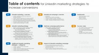 Table Of Contents For Linkedin Marketing Strategies To Increase Conversions MKT SS V