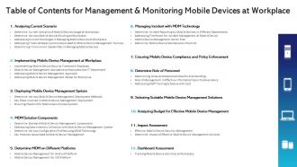 Table Of Contents For Management And Monitoring Mobile Devices At Workplace