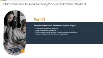 Table Of Contents For Manufacturing Process Optimization Playbook