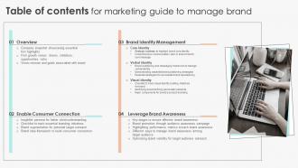 Table Of Contents For Marketing Guide To Manage Brand Ppt Show Example Introduction
