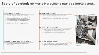 Table Of Contents For Marketing Guide To Manage Brand Ppt Show Example Introduction