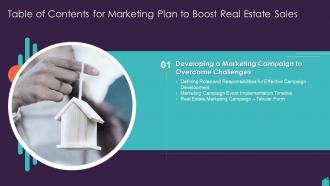 Table Of Contents For Marketing Plan To Boost Real Estate Sales Ppt Slides Ideas