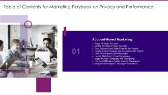Table Of Contents For Marketing Playbook On Privacy And Performance