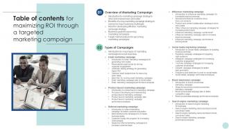 Table Of Contents For Maximizing ROI Through A Targeted Marketing Campaign Strategy SS V