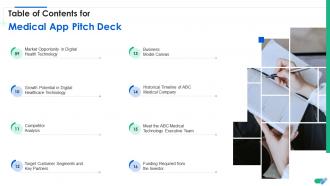 Table Of Contents For Medical App Pitch Deck Cont