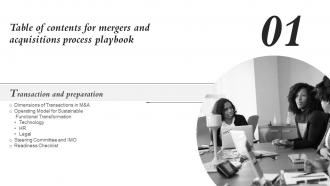 Table Of Contents For Mergers And Acquisitions Process Playbook Slide