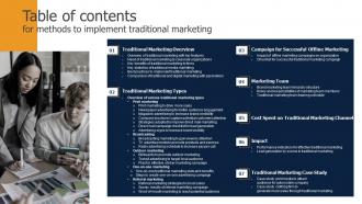 Table Of Contents For Methods To Implement Traditional Marketing Ppt Rules