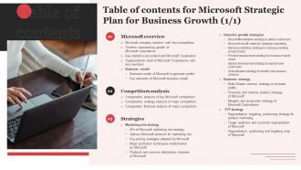 Table Of Contents For Microsoft Strategic Plan For Business Growth Strategy SS V