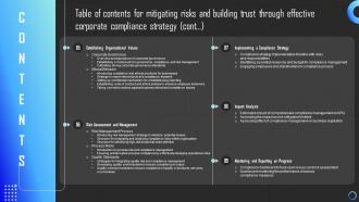 Table Of Contents For Mitigating Risks And Building Trust Through Effective Corporate Strategy SS Editable Idea